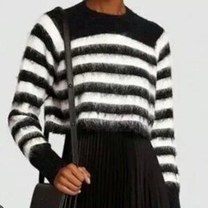 All Saints Black & White Josie Sweater Brushed Alpaca Wool Cropped Women's XS